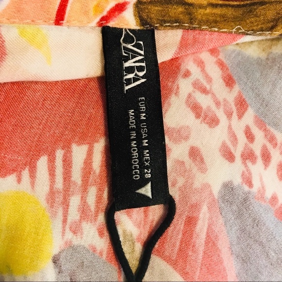 ZARA Woman's Medium Bright Multi-Color Floral Long Sleeve Blouse Top - Picture 8 of 10